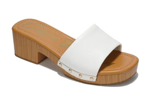 Cape Robbin Roda Wooden Midesole Platform Low Block Heel Women Mule-White