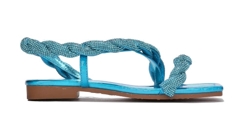 Cape Robbin Vertria Rhinestone Embellished Shiny Square Toe Women Flat Sandals