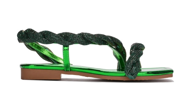 Cape Robbin Vertria Rhinestone Embellished Shiny Square Toe Women Flat Sandals